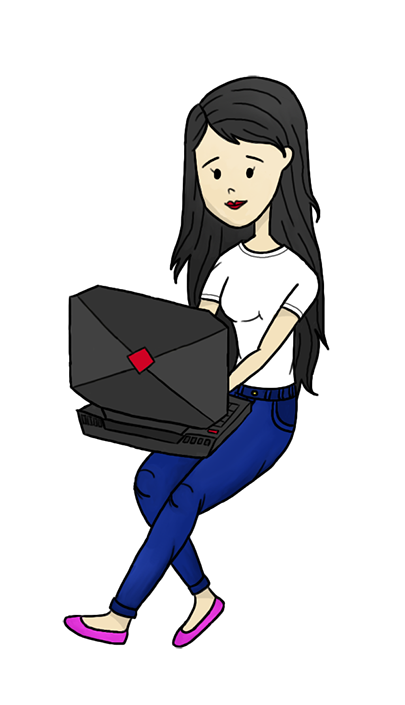 a doodle of a girl with a laptop