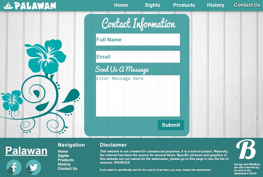 a screenshot of a palawan website's contact form page